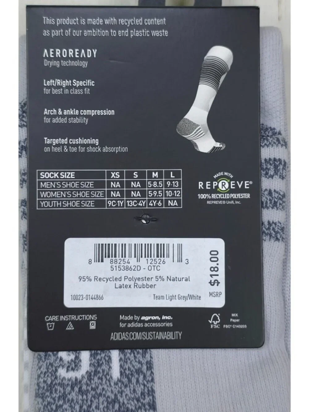 Adidas Soccer Team Speed Socks Large Aeroready Compression Wicking Gray